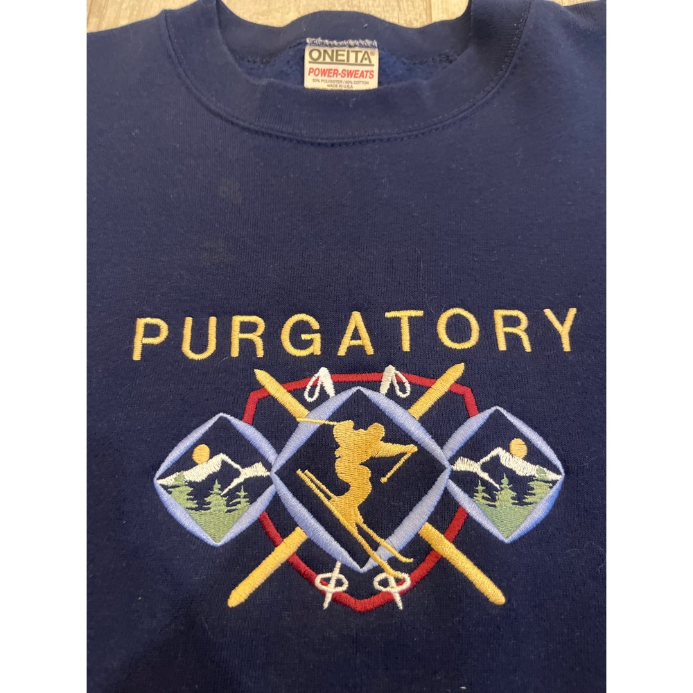 Vintage Oneita Purgatory Ski Resort Sweatshirt Mens XL Navy‎ Blue Made in USA